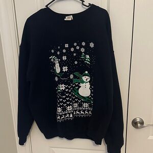 Navy Blue Ugly Snowman Graphic Sweatshirt Men’s XL
